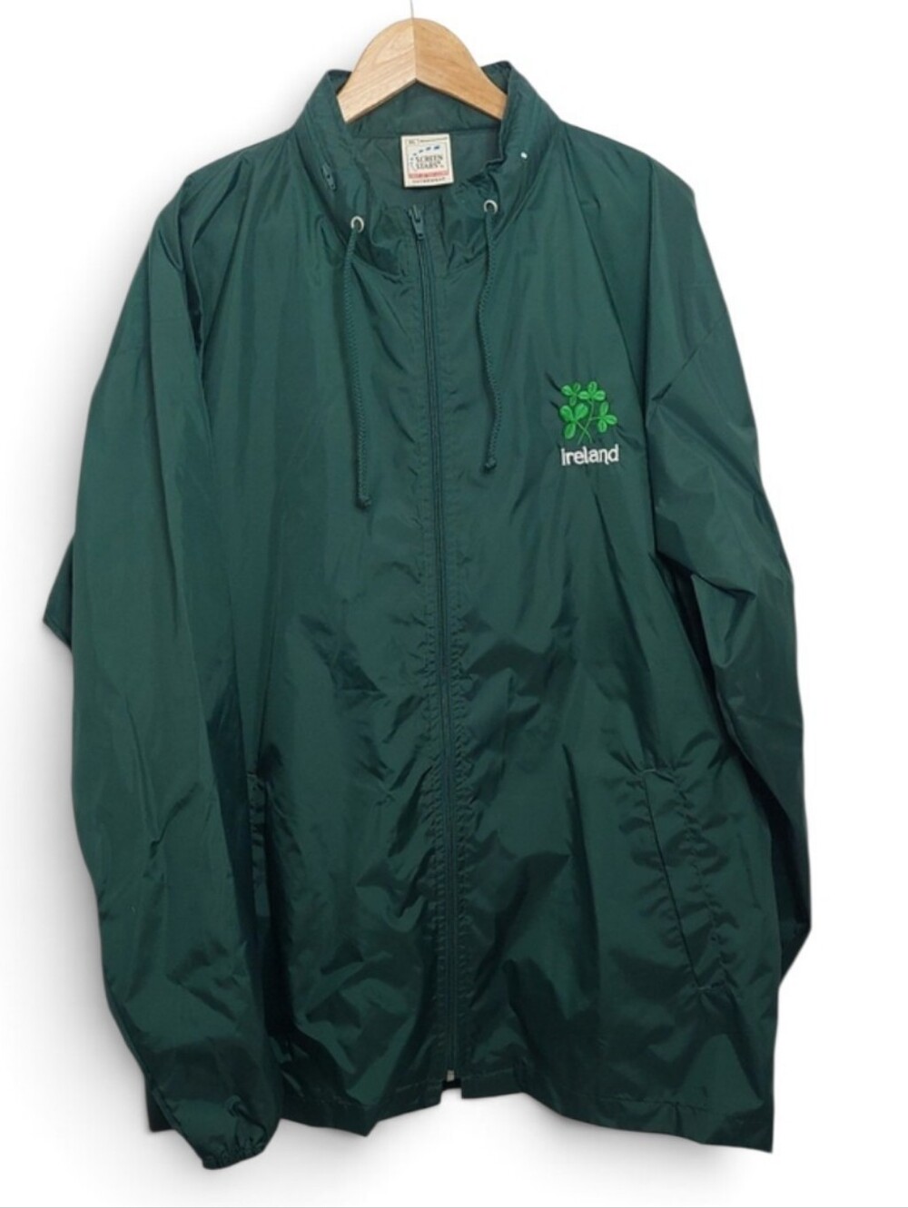 Screen Stars Size XL Ireland Embroidered Forest Green Windbreaker Jacket Rugby